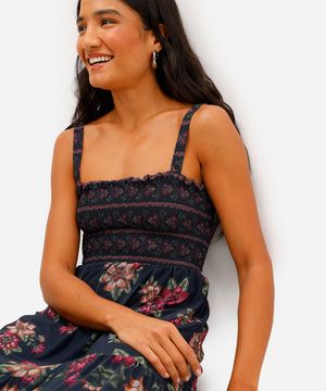 vestido longo feminino de tule floral azul