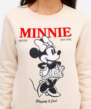blusão feminino de moletom minnie mouse bege