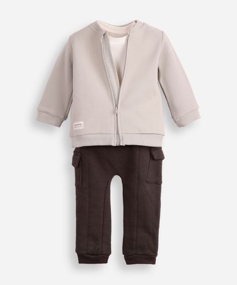 conjunto longo infantil texturizado cinza