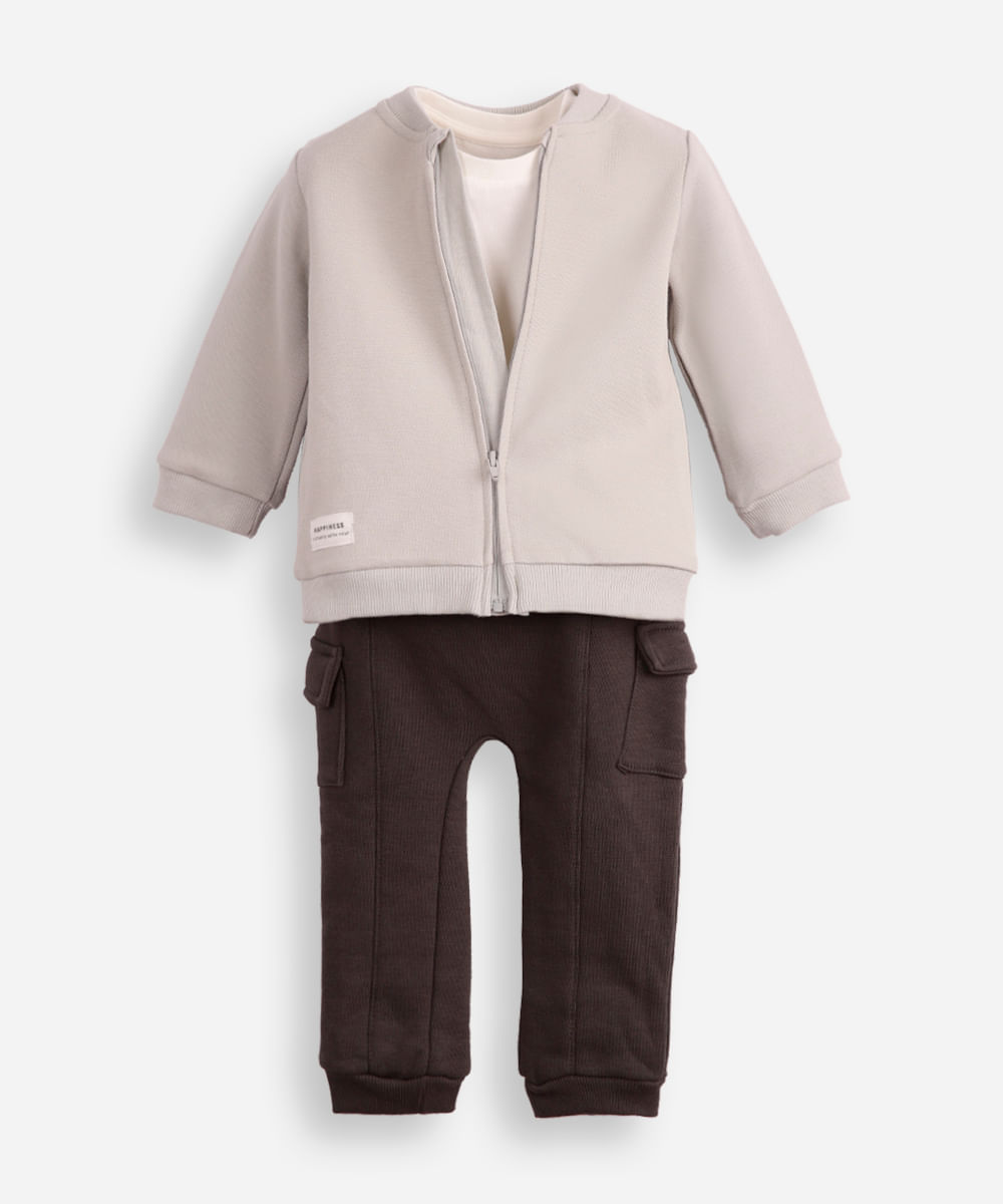 conjunto longo infantil texturizado cinza