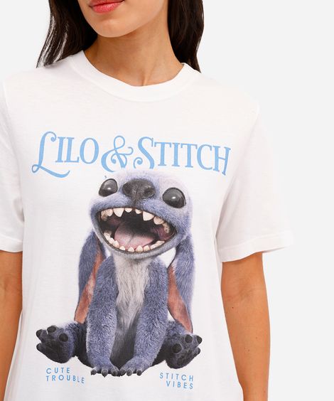camiseta feminina de algodão lilo e stitch off white