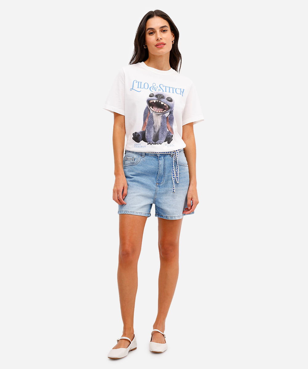 camiseta feminina de algodão lilo e stitch off white