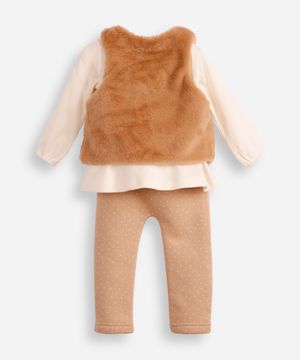 conjunto de algodão infantil longo com colete bege