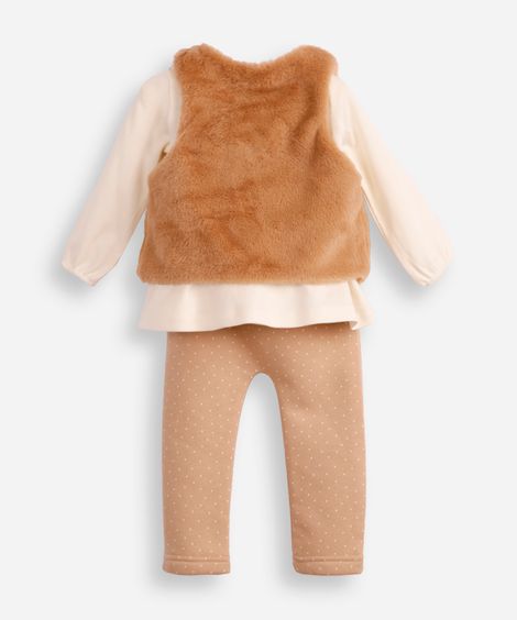 conjunto de algodão infantil longo com colete bege
