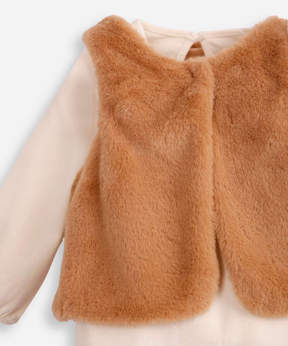 conjunto de algodão infantil longo com colete bege