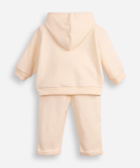 conjunto de moletom infantil canelado com capuz bege