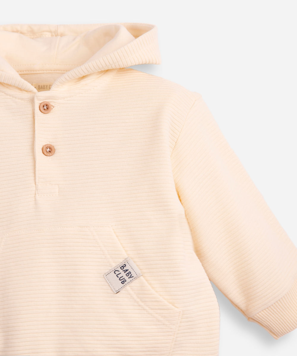 conjunto de moletom infantil canelado com capuz bege