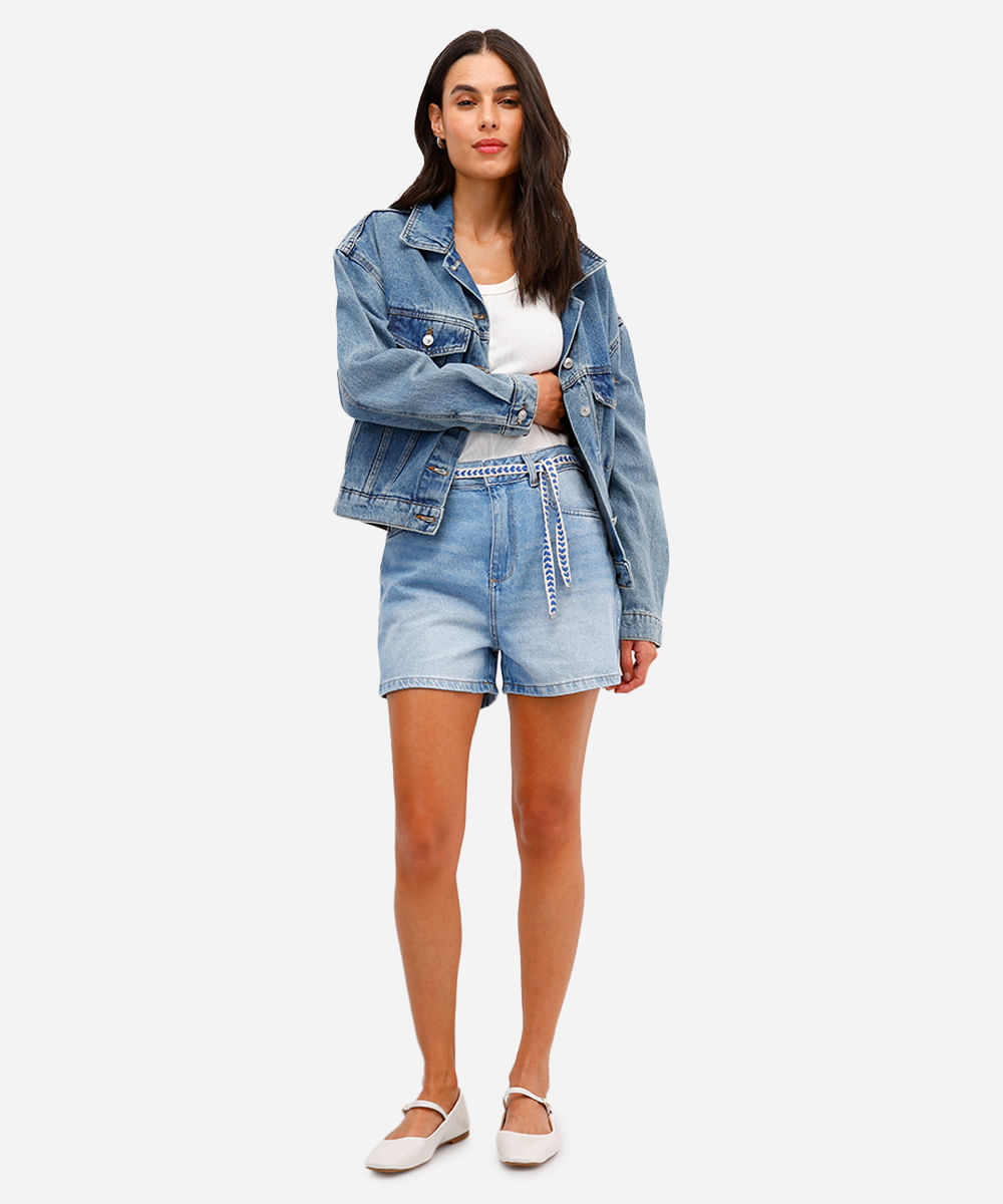 short mom feminino jeans com cinto azul