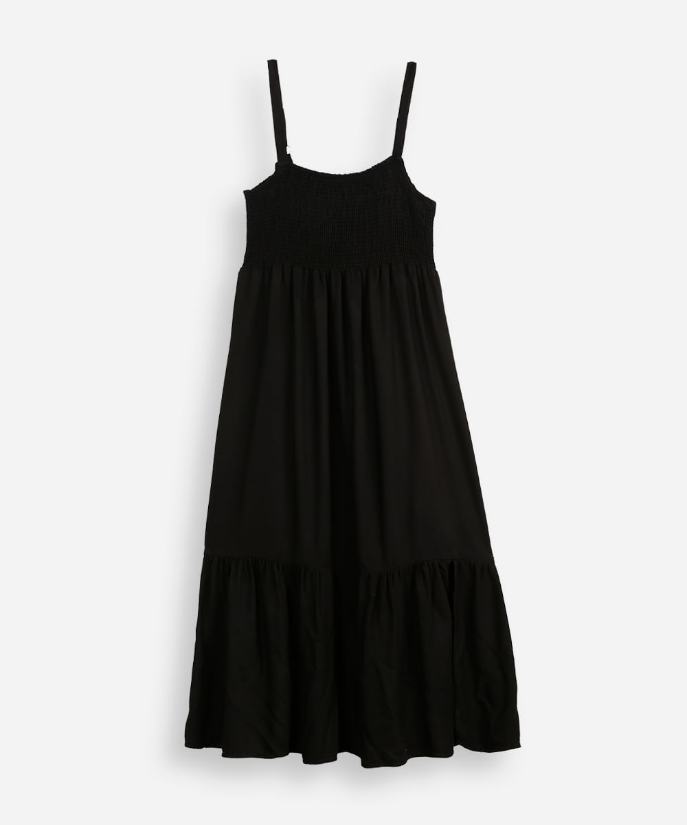 vestido midi juvenil de viscose com fenda preto