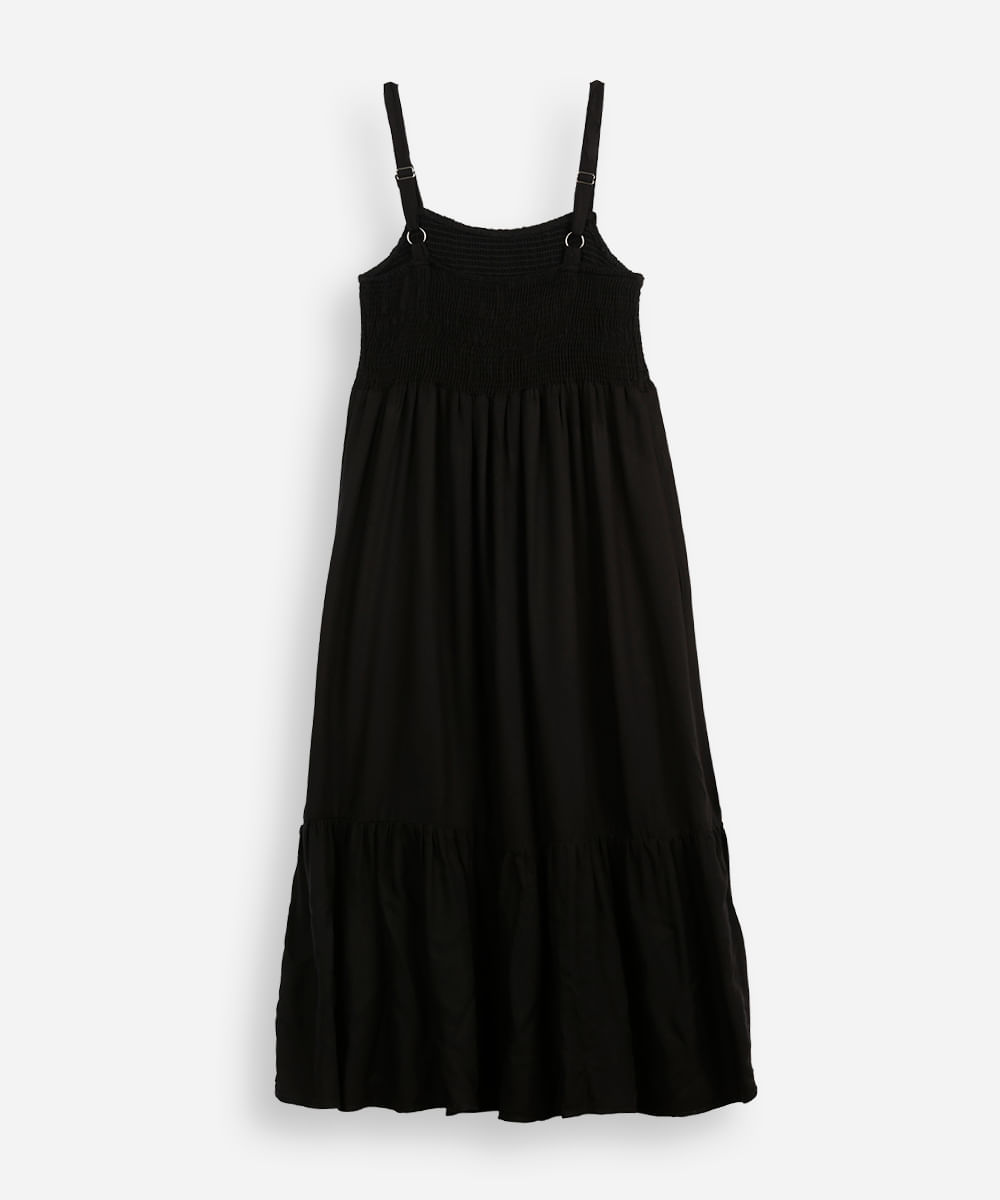 vestido midi juvenil de viscose com fenda preto