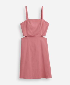 vestido com linho curto recortes juvenil rosa
