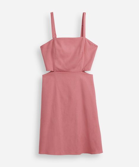 vestido com linho curto recortes juvenil rosa