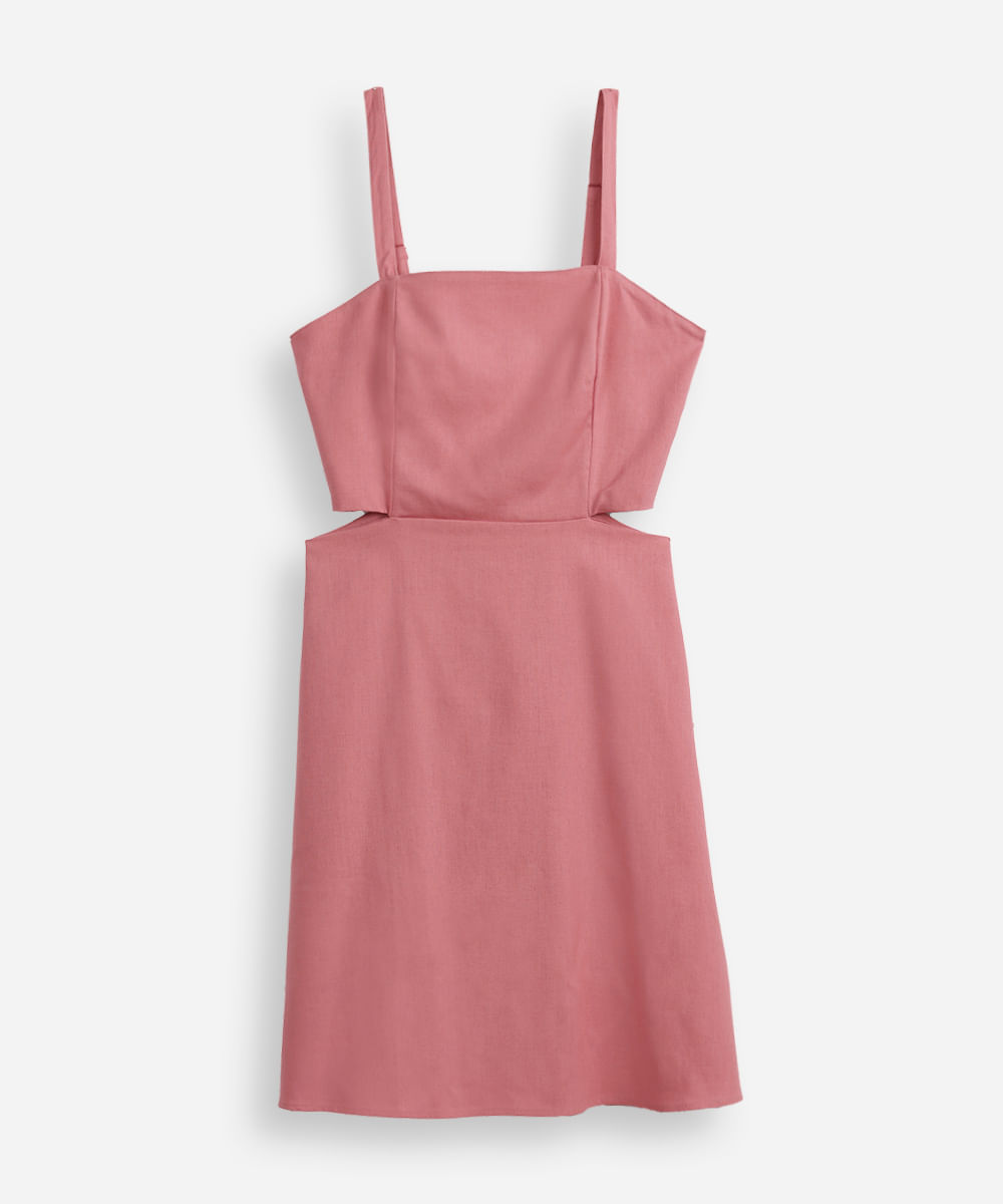 vestido com linho curto recortes juvenil rosa