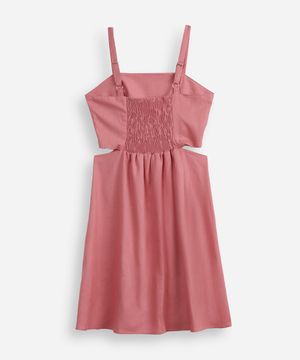 vestido com linho curto recortes juvenil rosa