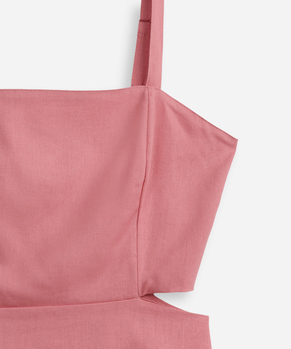 vestido com linho curto recortes juvenil rosa