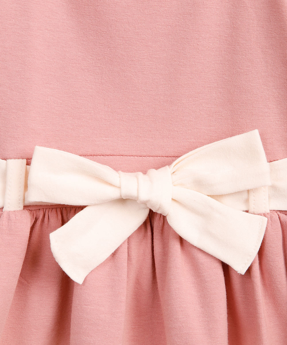 vestido infantil de algodão manga longa com faixa listrado rosa