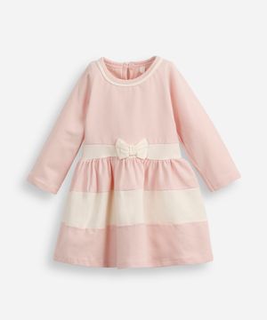 vestido curto infantil com recortes manga longa rosa