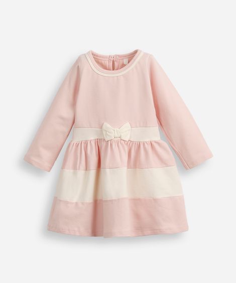vestido curto infantil com recortes manga longa rosa