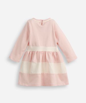 vestido curto infantil com recortes manga longa rosa