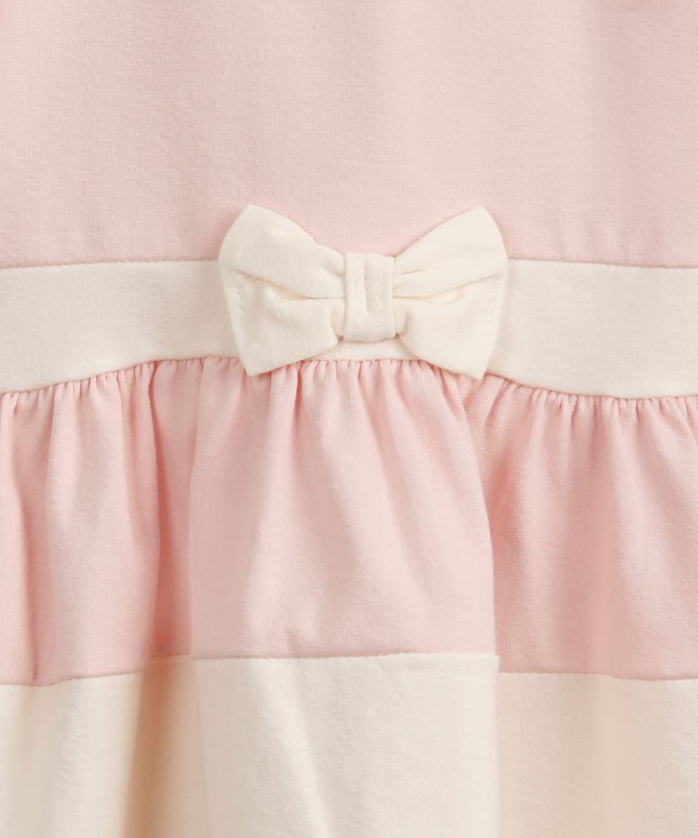 vestido curto infantil com recortes manga longa rosa
