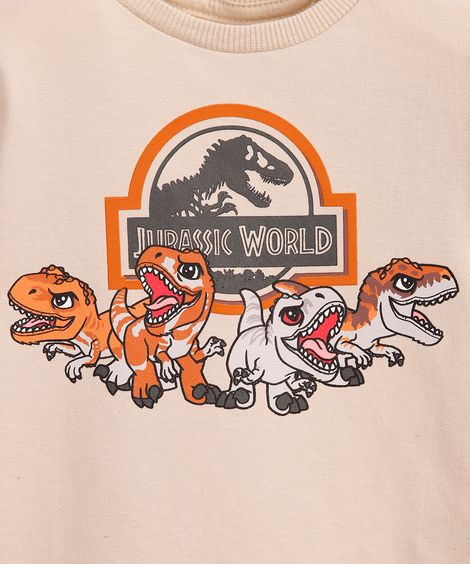 camiseta de algodão infantil jurassic world bege