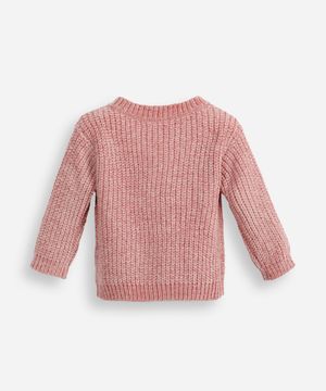 cardigan infantil de tricot chenille decote v rosa