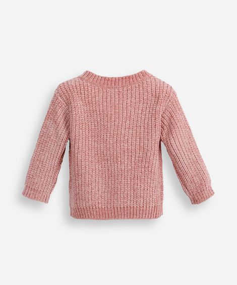 cardigan infantil de tricot chenille decote v rosa