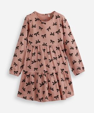 vestido infantil manga longa lacinho rosa
