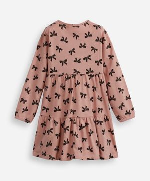 vestido infantil manga longa lacinho rosa