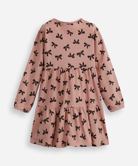 vestido infantil manga longa lacinho rosa
