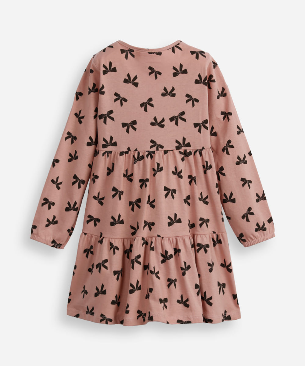 vestido infantil manga longa lacinho rosa