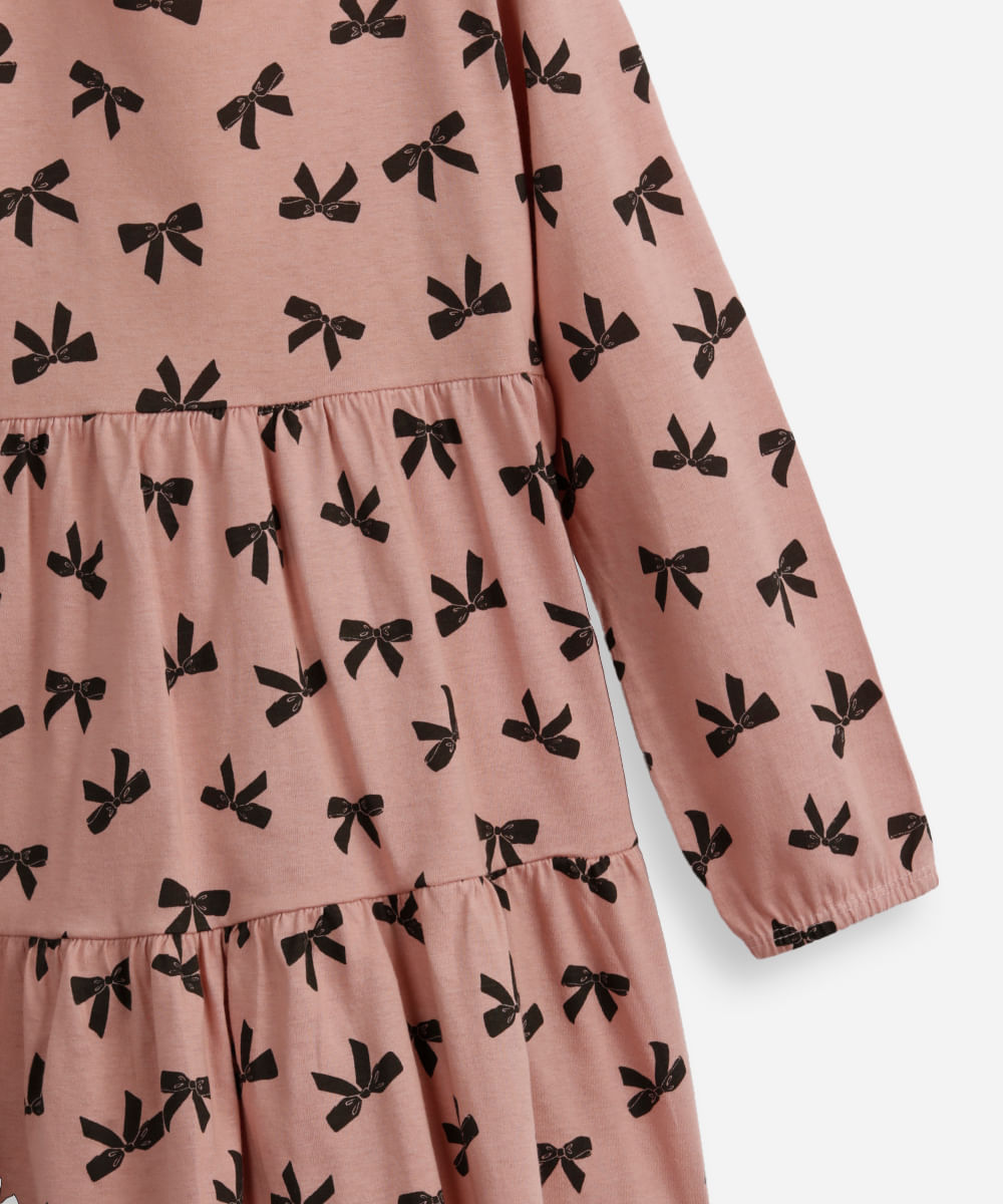 vestido infantil manga longa lacinho rosa