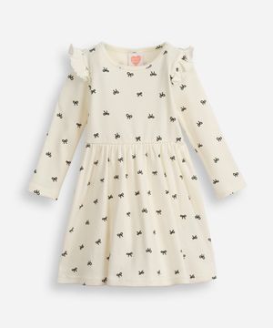 vestido infantil manga longa lacinho off white