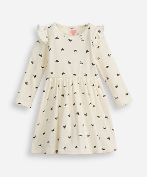 vestido infantil manga longa lacinho off white
