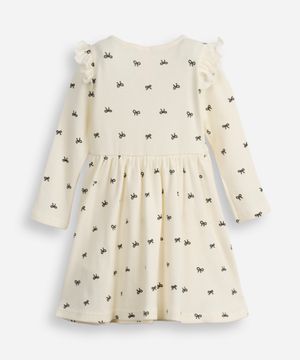 vestido infantil manga longa lacinho off white