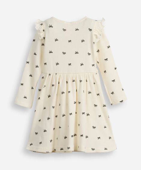 vestido infantil manga longa lacinho off white