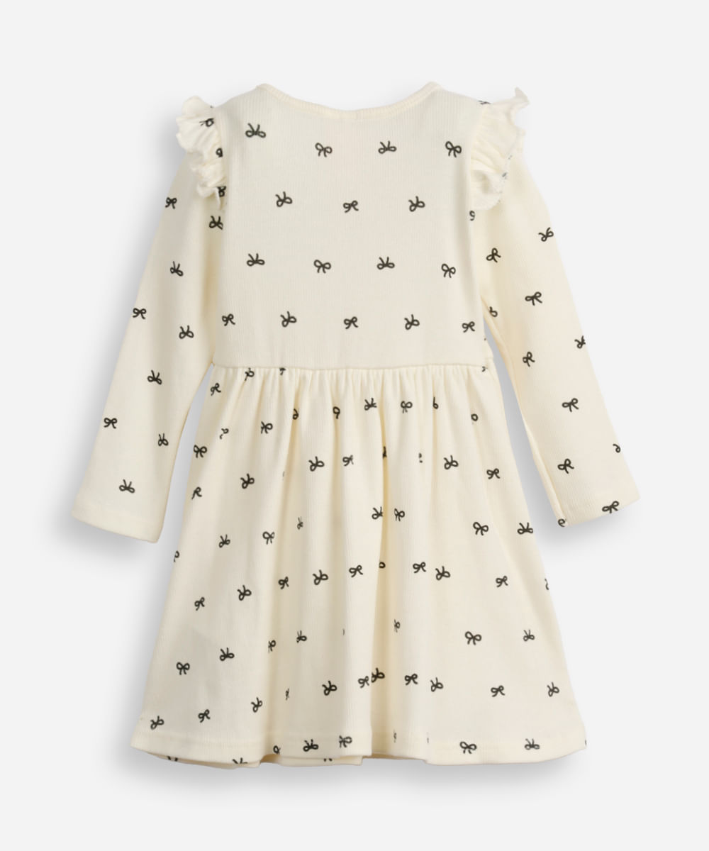 vestido infantil manga longa lacinho off white