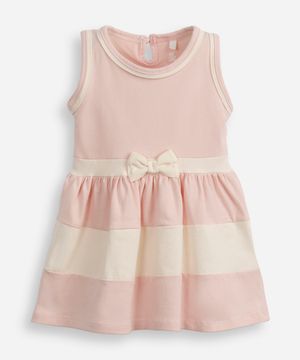 vestido infantil de algodão com recortes e laço rosa