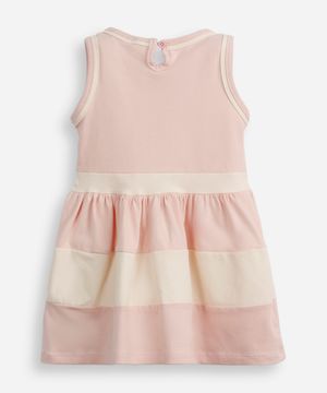 vestido infantil de algodão com recortes e laço rosa