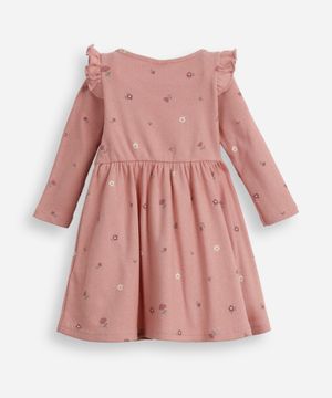 vestido infantil manga longa floral rosa