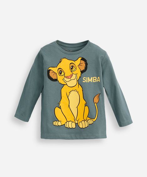 camiseta infantil de algodão manga longa simba verde