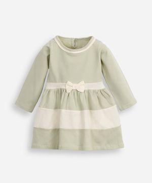 vestido curto infantil com recortes manga longa verde