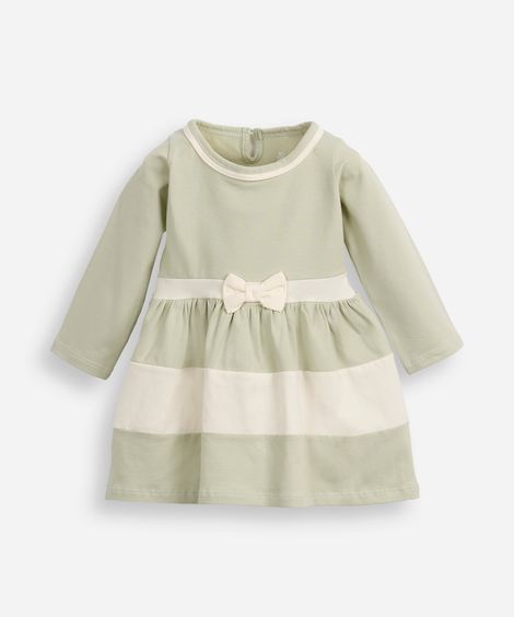vestido curto infantil com recortes manga longa verde