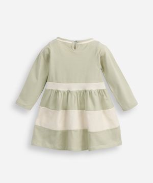 vestido curto infantil com recortes manga longa verde