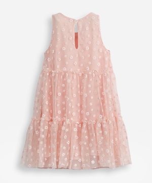 vestido de tule infantil floral com brilho rosa