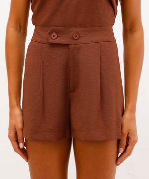 short feminino de alfaiataria com viscose marrom