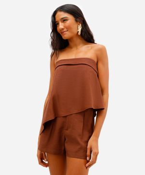 blusa sem alça feminina texturizada assimétrica marrom