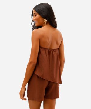 blusa sem alça feminina texturizada assimétrica marrom