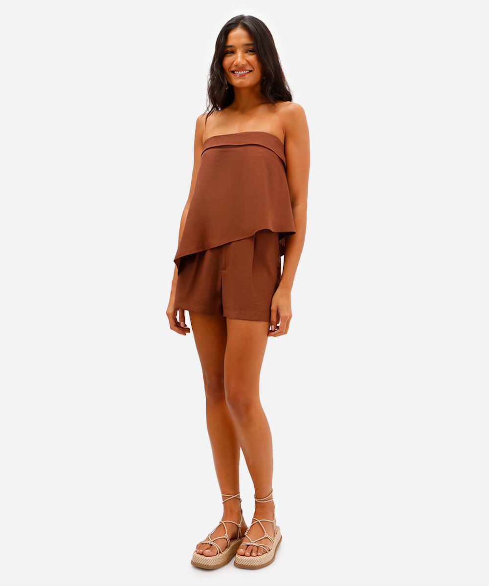 blusa sem alça feminina texturizada assimétrica marrom