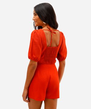 cropped feminino com linho manga bufante laranja